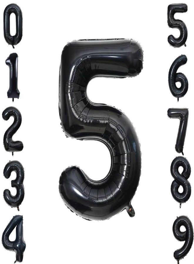 FI - FLICK IN 1 Pc Big Size Number 5 Foil Balloon 32 Inch Large Black Number Foil Balloon Gradient 0 to 9 Number Balloons for Decoration 5th Birthday Anniversary Decoration Items (Pack of 1, Black) - Image 1